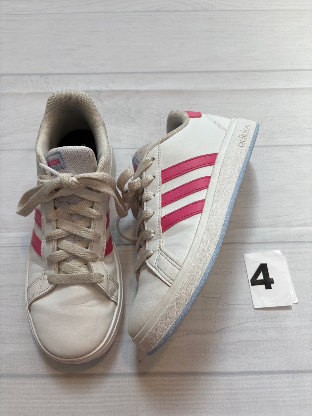 adidas Kids White Sneakers with Pink Stripes